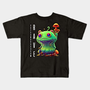 Techno T-Shirt - Psychedelic Techno Frog - Catsondrugs.com - Techno, rave, edm, festival, techno, trippy, music, 90s rave, psychedelic, party, trance, rave music, rave krispies, rave flyer T-Shirt Kids T-Shirt